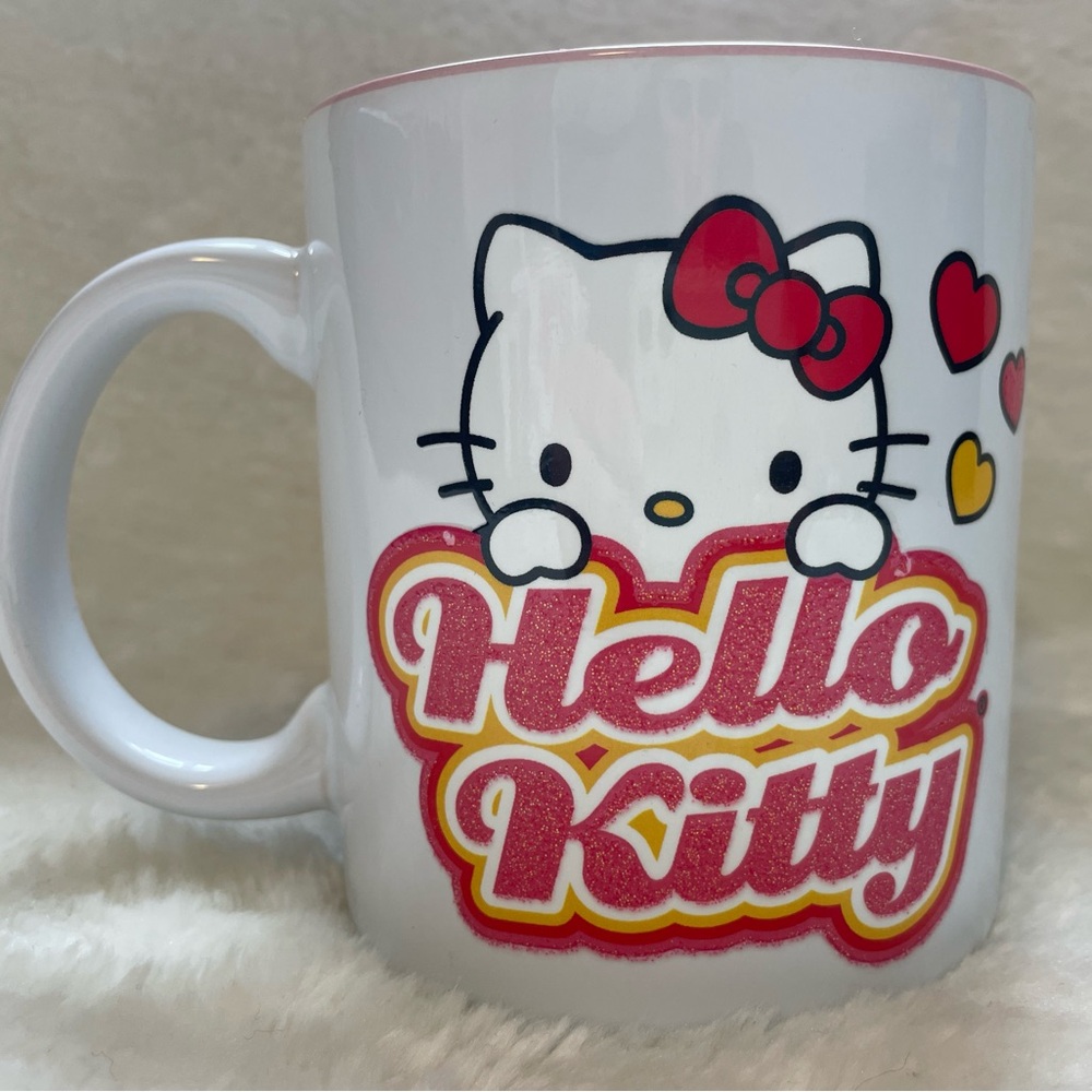 NEW HELLO KITY PEEKABOO CERAMIC COFFEE / TEA 20oz MUG pink & white 2024